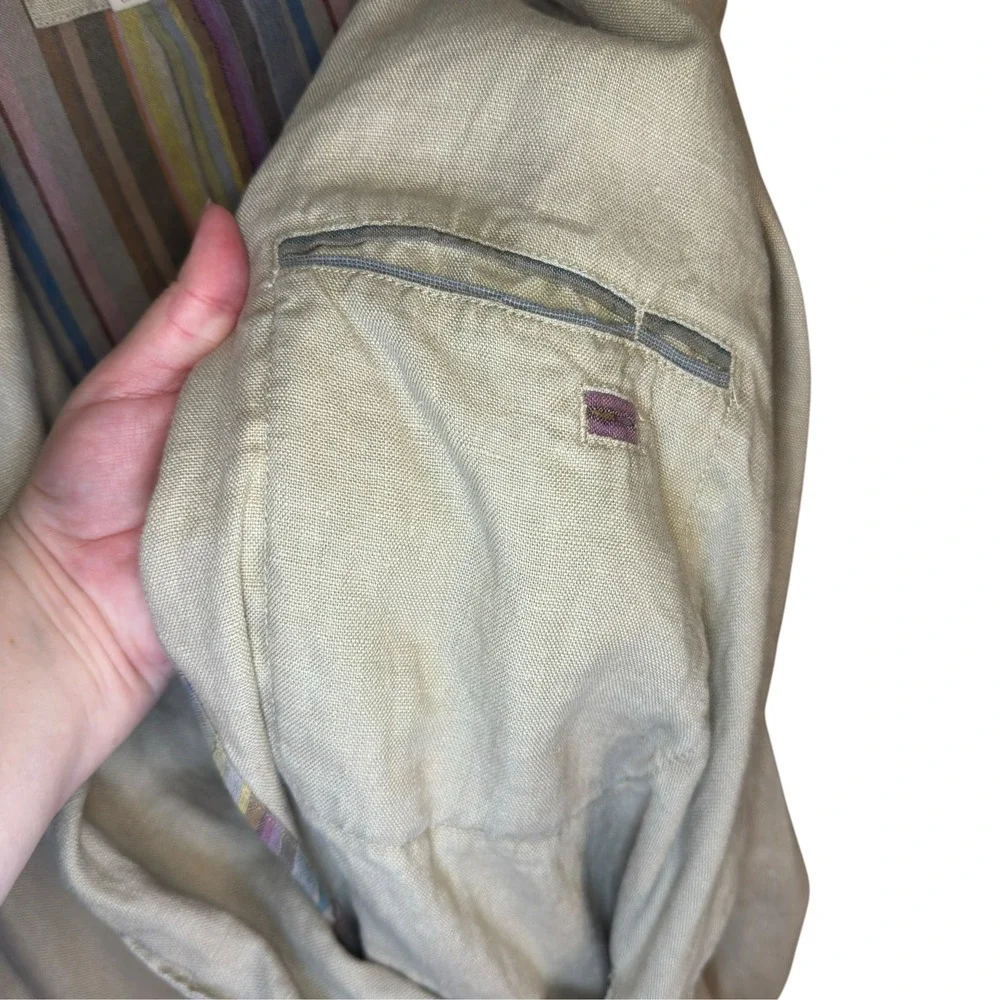 The Territory Ahead Linen Blazer XL Khaki Striped Lining Coastal Safari Casual